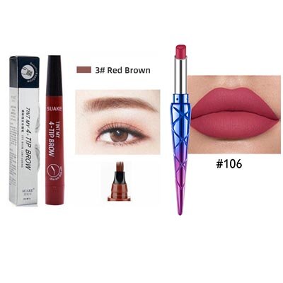 2 stk øjenbrynspen vandtæt fire-klø øjenbryn nuance makeup fire farver øjenbryn blyant brun sort: 03-106