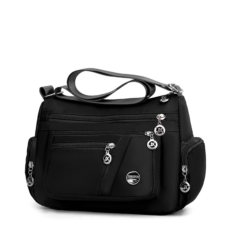 Vrouwen Casual Schoudertas Mode Messenger Bag Nylon Oxford Rits Pakket Mama Grote Capaciteit Crossbody Tas Licht Gewicht: Black