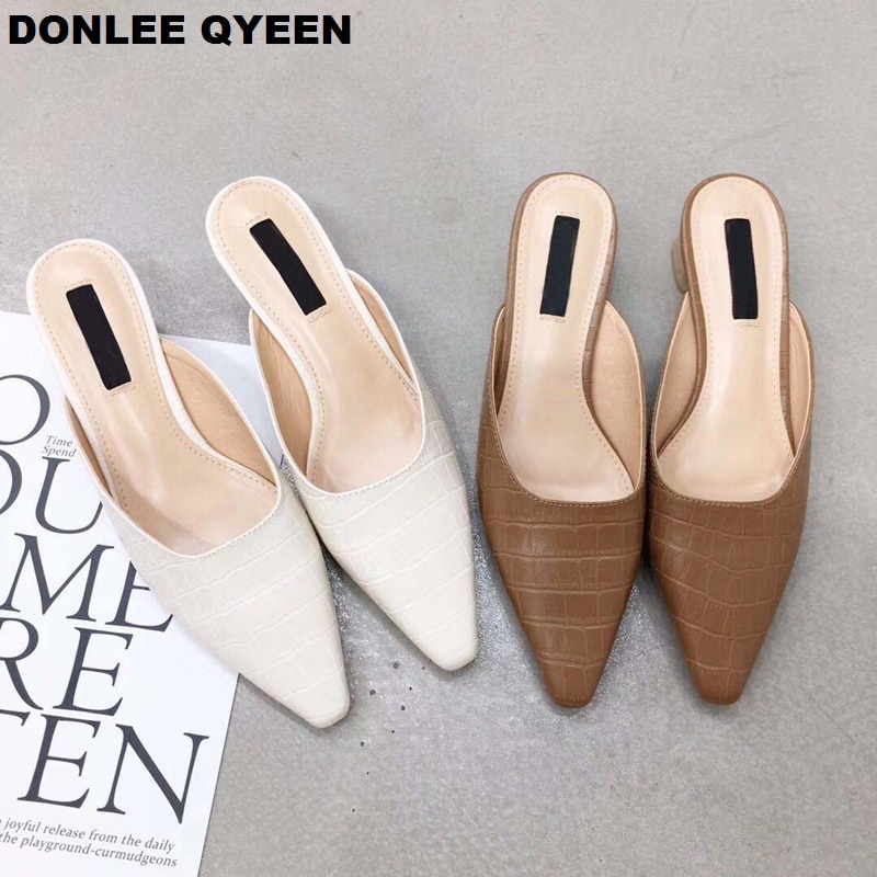 DONLEE QUEEN Women Low Heel Slippers Slip On Mules Pointed Toe Shallow Women Shoes Dress Shoes Female Chaussure Slippers