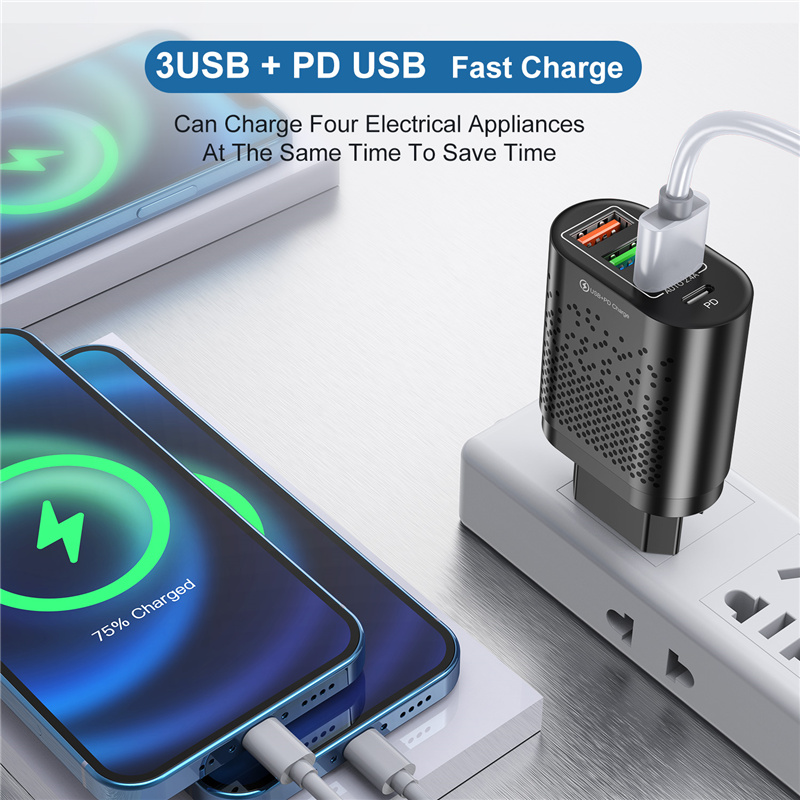 Uslion 4 Poort USB-C Charger 48W Usb Opladen Voor Iphone 12 Pro Max Macbook Xiaomi Pd Type C Muur laders Usb Charger