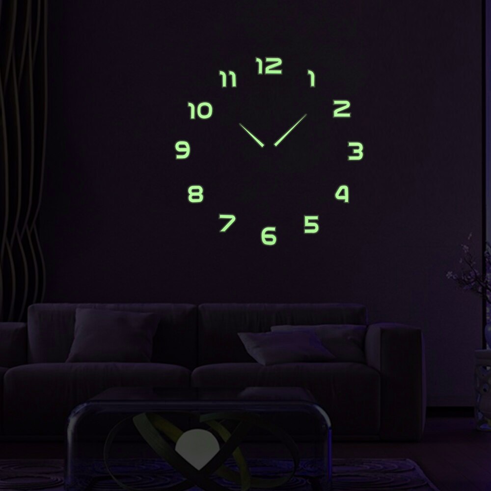 Luminous Large DIY Wall Clock In Wall 3D Acrylic Diy modern number Home Office Decor Luminou Watck Sticker Quartz Large