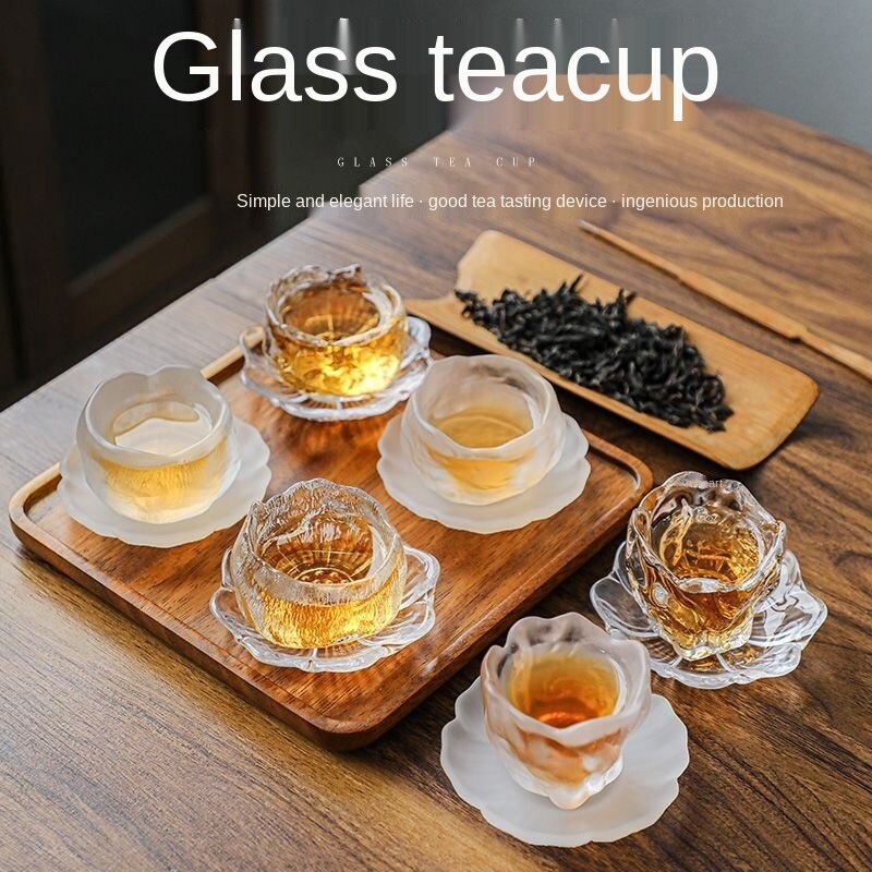 Heat-resistant Coloured Glaze Glass Cup Tea Cup Chinese Kung Fu Teacup Frosted Master Cup with Saucer Cloudy Household Small Cup