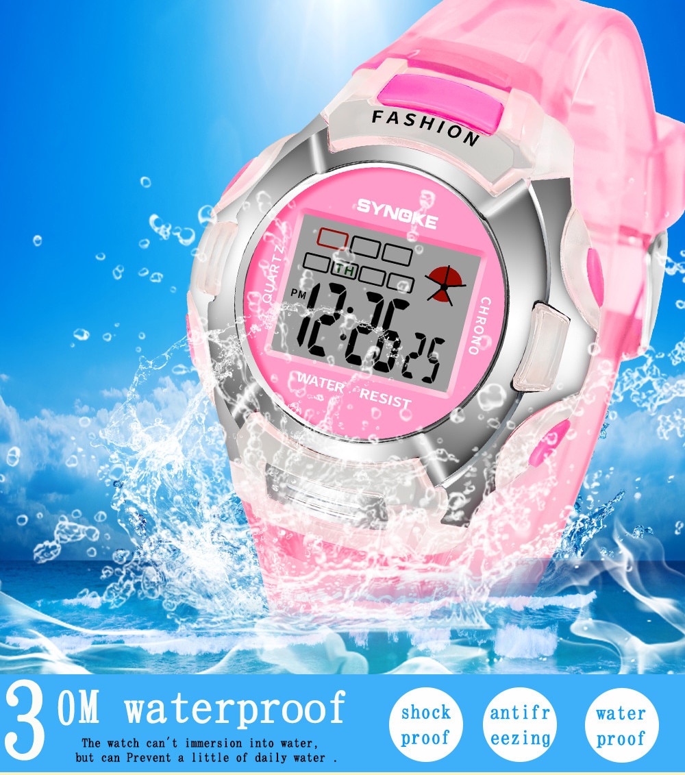 Synoke Kinderen Jongens Student Waterdichte Sport Horloge Led Digital Date Horloge Multifunctionele Mode Klokken
