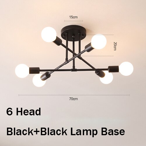 Loftslamper vintage multipel  e27 lampe fod sort/hvid/guld til stue / spisestue / soveværelse led loftslampe: 6 hoved sort