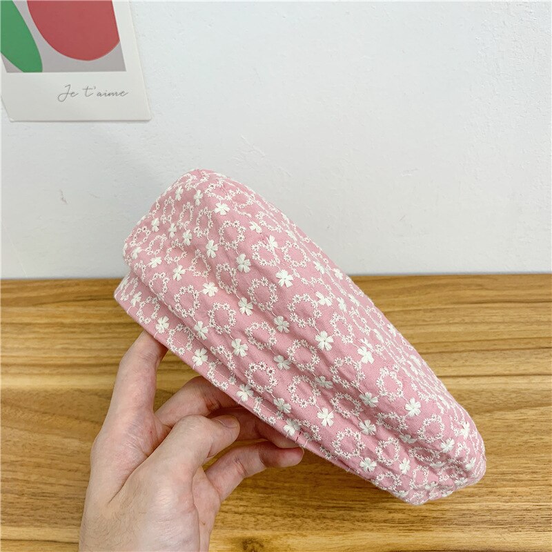 Geborduurde Baret Dames Leuke Mooie Bloem Patroon Hoed Zomer Herfst Dunne Mini Schilder Casual Hoeden Vrouwelijke Celebrity Stijl: PINK