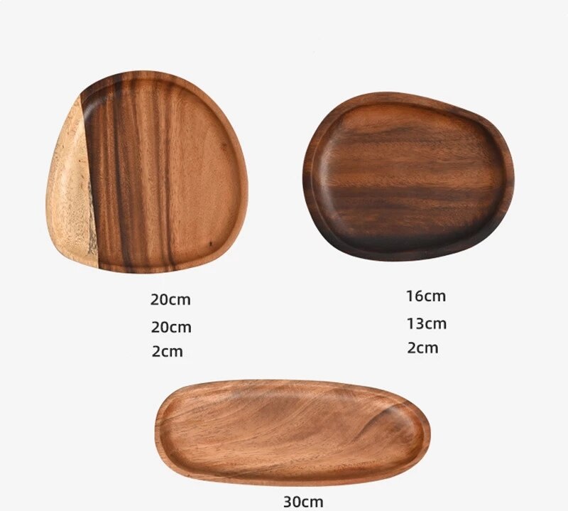 3PCS/Set Woden Serving Plates Pan Tray Dishes Kitchen Fruit Food Dessert Dinner Bread Cake Wood Plates Trays