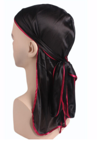 Pandebånd herre silke durags bandana turban hat parykker doo durag biker hovedbeklædning pandebånd pirat hat hårtilbehør: Sort rød