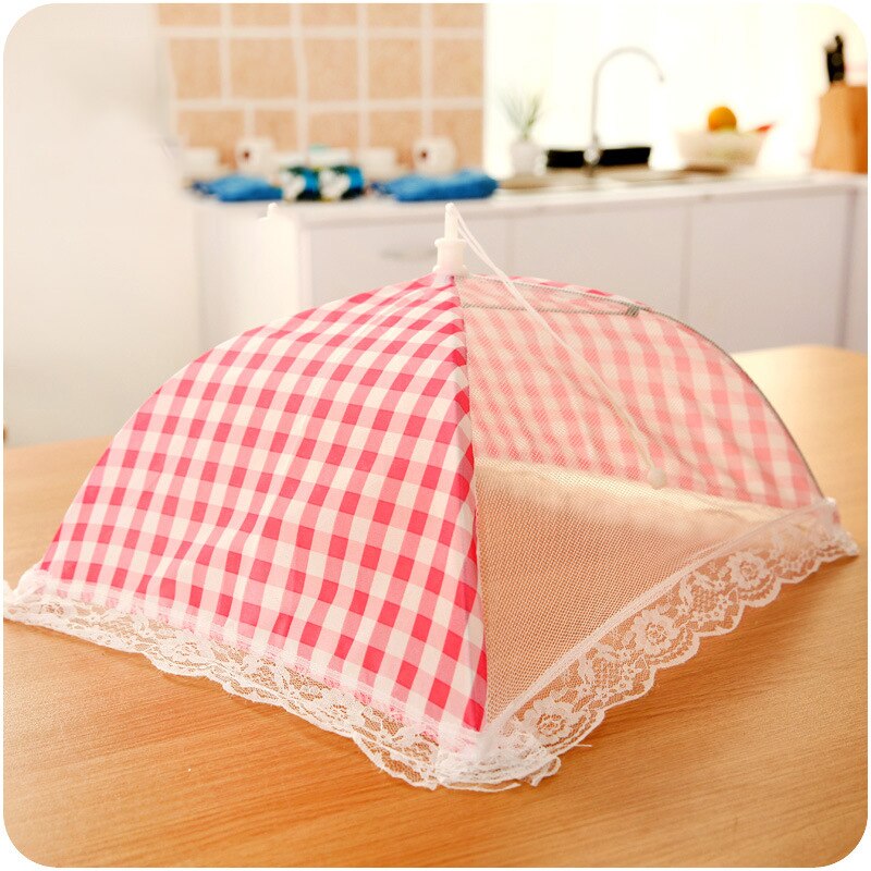 Cuisine plié couverture alimentaire parapluie demi clair maille hygiène grille alimentaire plat couverture ustensiles de cuisine couvrant prévenir la poussière poussière repas crique: pink