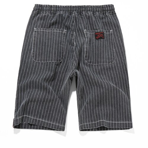 Stor størrelse 7xl shorts herre sommer tynde knælange afslappede shorts herre stribede løse komfortable hjemmeshorts i bomuld: Sort / M