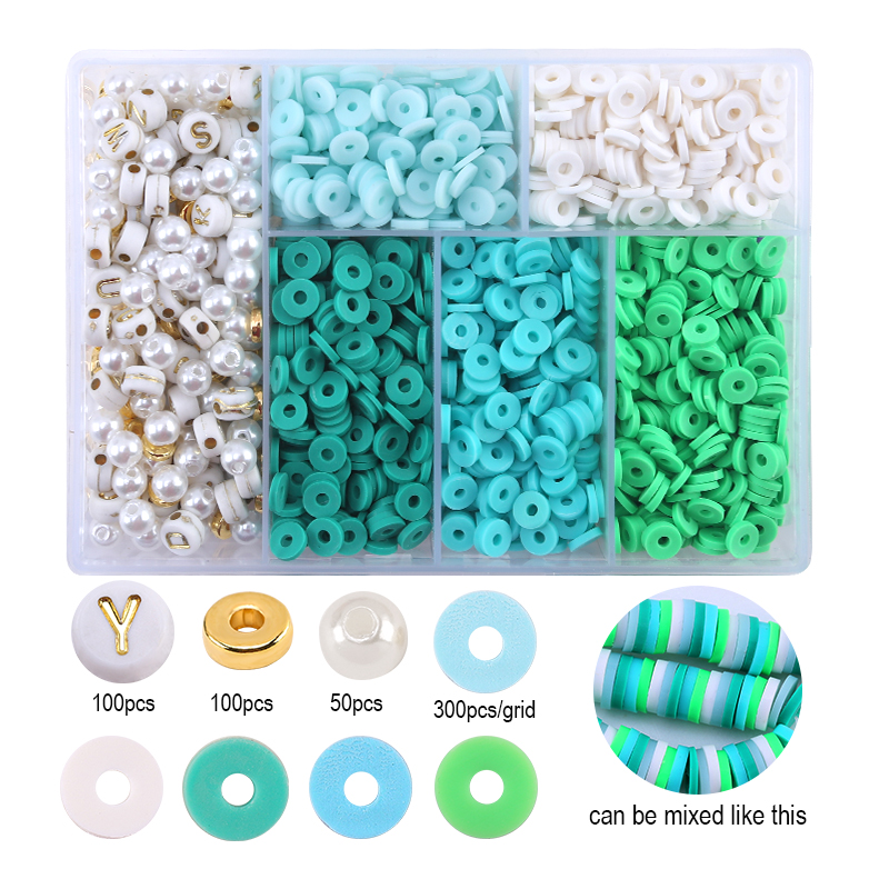 6mm Flat Beads Set Polymer Clay Beads For Jewelry Making With Pearl letter Beads Bracelets Necklace Earring DIY Handmade Craft: Blue