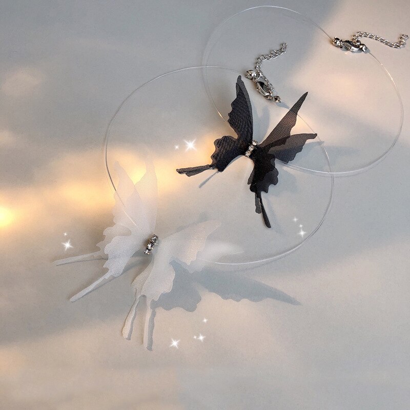 2020 moda fina preto branco grande borboleta collares gargantilha simples transparente linha de pesca colares para mulheres jóias populares