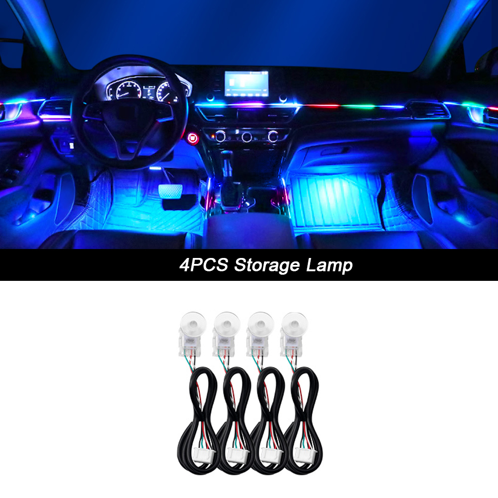 Luz ambiental para coche 18 en 1, tiras acrílicas de 64 colores, 110cm, 90cm, 75cm, 35cm, 20cm, colores completos, RGB, Interior del coche, Control por aplicación Bluetooth: Blanco frío