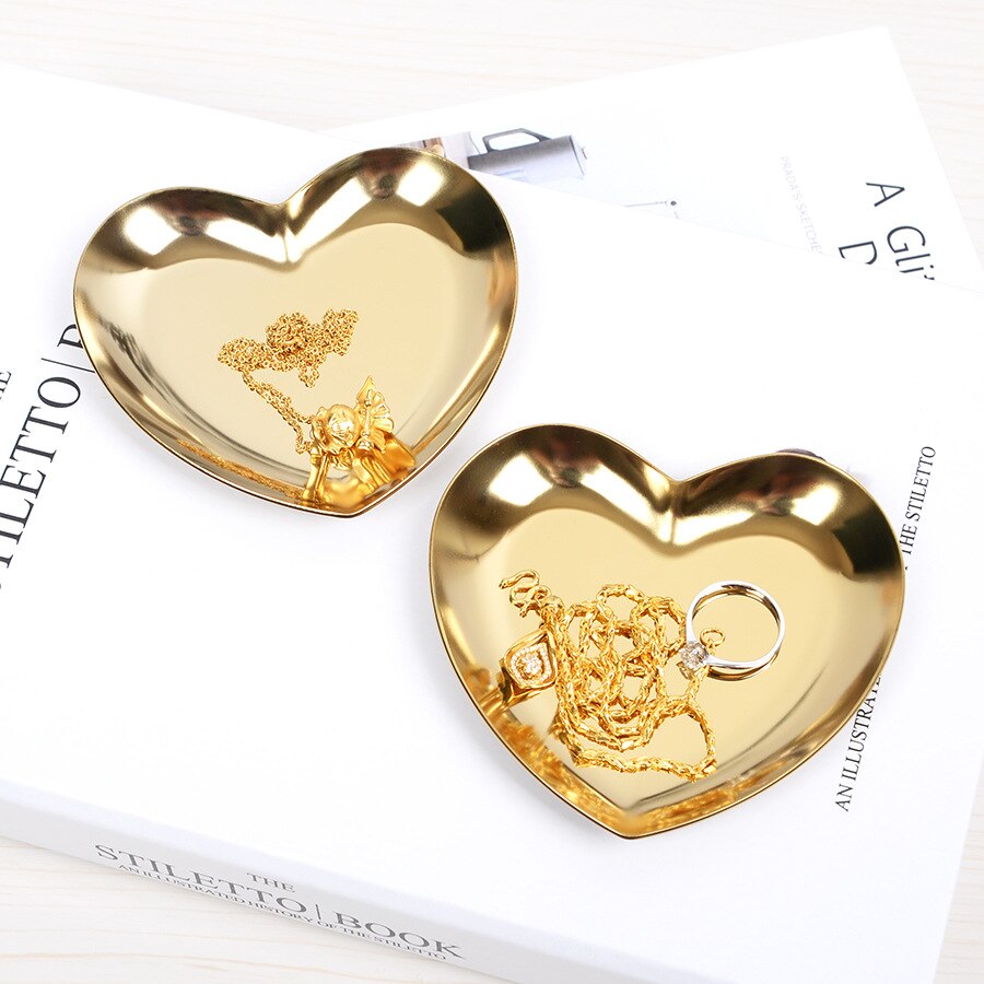 Plaque à bijoux en forme de coeur nordique Ins or bijoux anneau plateau métal bijoux stockage présentoir décoratif amour plaque