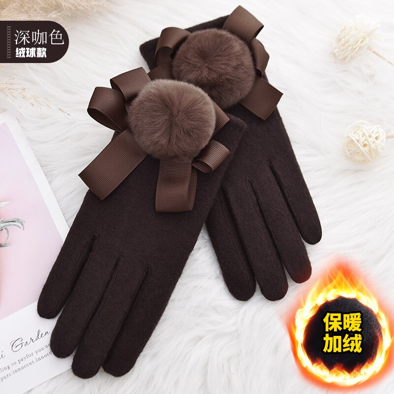 Woodpecker cashmere gloves lady cute plush thicker warm drive ride touch screen wool gloves: Tangerine