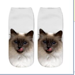 1 Paar Creatieve 3D Kat Patroon Sokken Vrouwen Meisjes Kid Katoen Zachte Korte Sok Cartoon Patroon Boot Sok Enkelsok: white