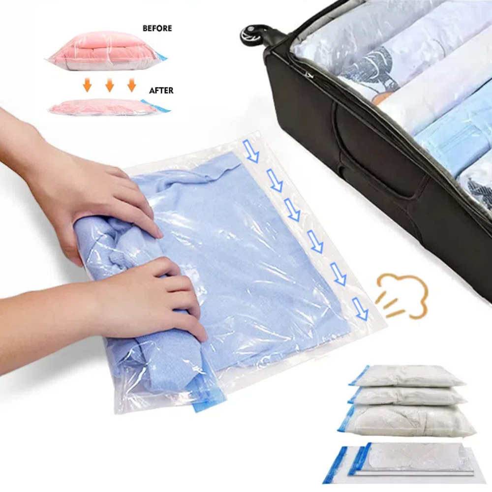 Sacs de scellage de stockage sous vide réutilisables, 10/1 pièces, avec sac sous vide pliable et pliable pour gagner de l'espace, pour vêtements de voyage