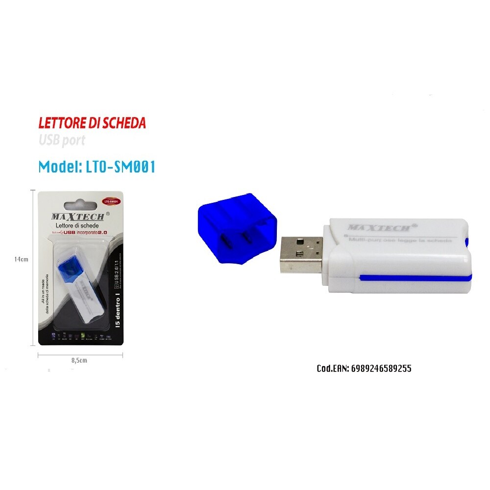 MAXTECH LTO-SM001 LETTORE DI SCHEDE carta 5in1 USB 2.0 SM SD MMC TF AD ALTA VELOCITA'