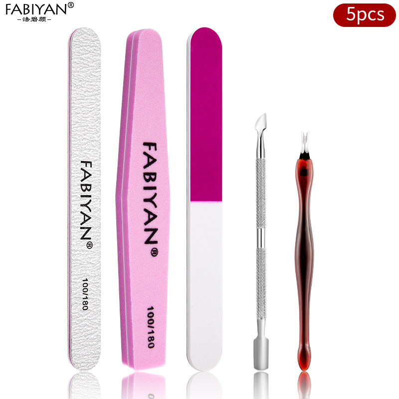 Manicure Set Cuticle Pusher Clippers Nail Art Files Buffer Sanding Tool Cleaning Brush Scissors Dead Skin Remover Dotting Pen: 5Pcs