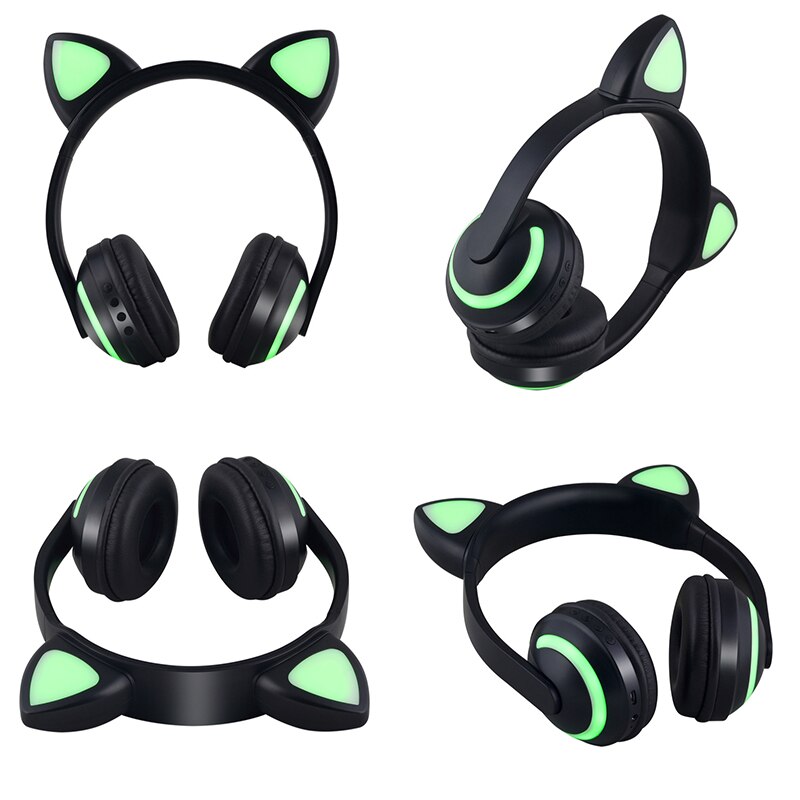 Cute Bluetooth Stereo Cat Ear Headphones Flashing Glowing cat ear headphones Gaming Headset Earphone 7 Colors LED light