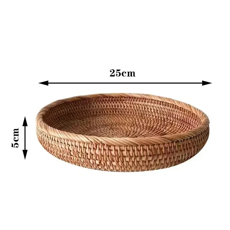 Handgeweven ronde rotan rieten mand Fruit Thee Snack Brood Picknickbak Snacks Opbergdoos Keukenbenodigdheden Mand Fruitschaal: Rood