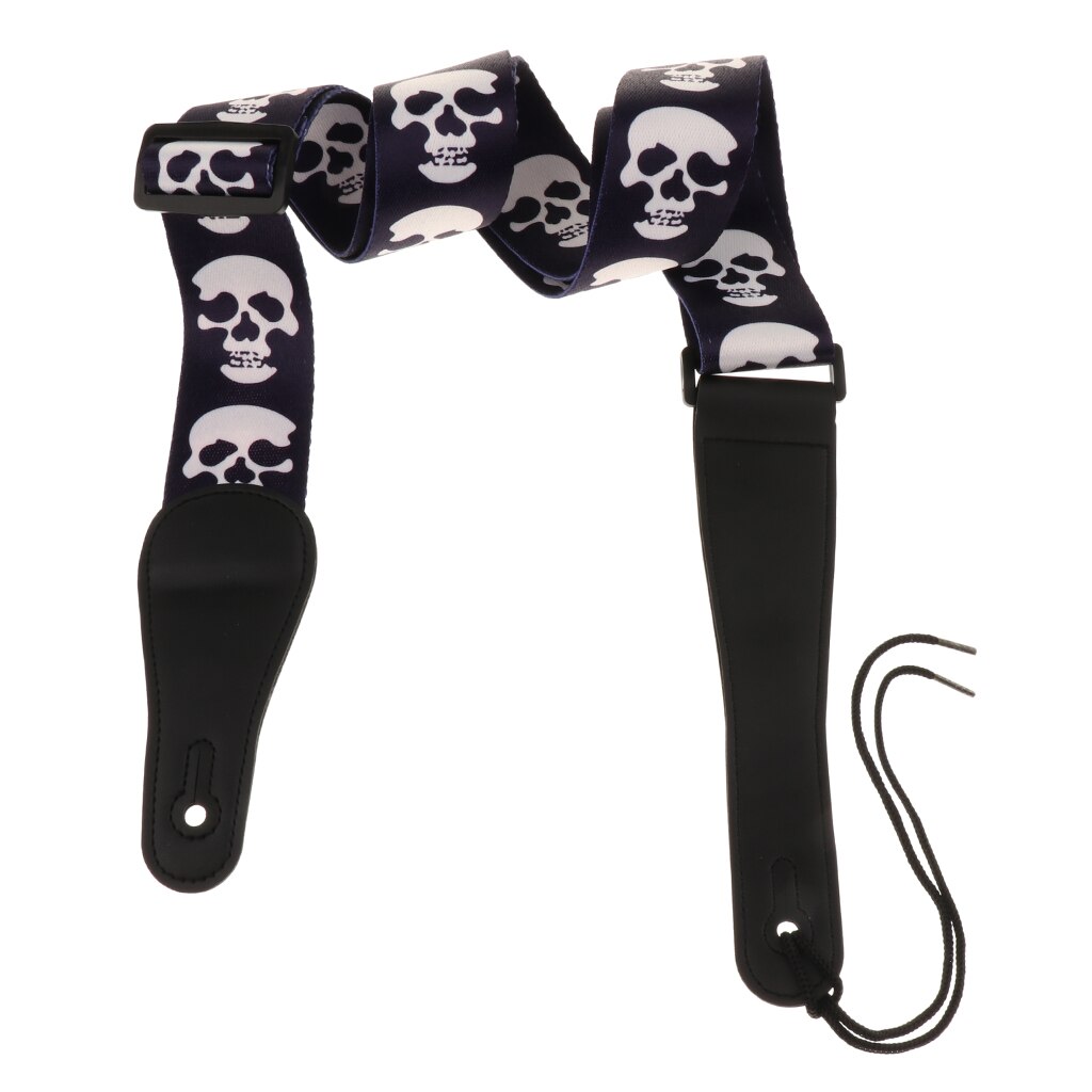 Dikkere gitaarband met pu-lederen uiteinden in schedelstijl voor akoestische gitaar