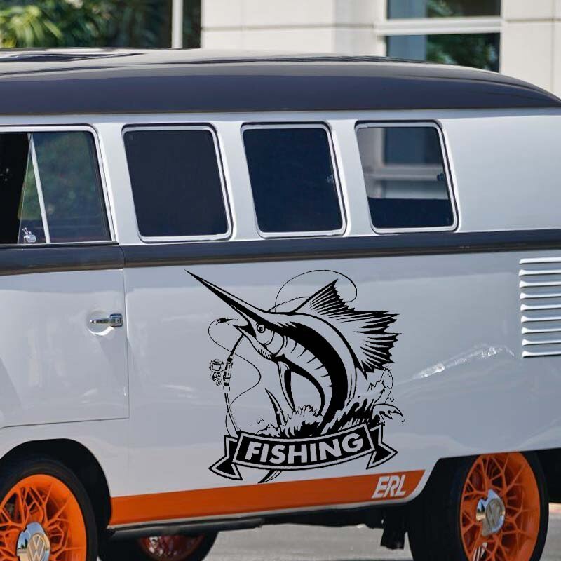 Blue Marlin Fish Sticker Decal Fishing Art on Boat Ship Door Window Trunk for Polo SUV Wall Vinyl