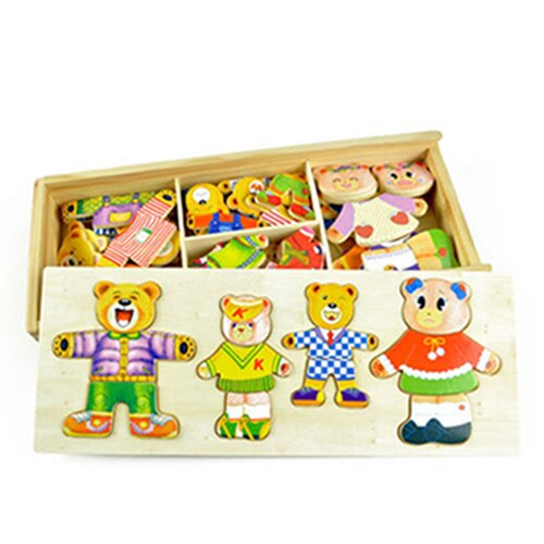 Beer veranderende kleding game dressing board kinderen houten vroege jeugd educatief speelgoed houten puzzel