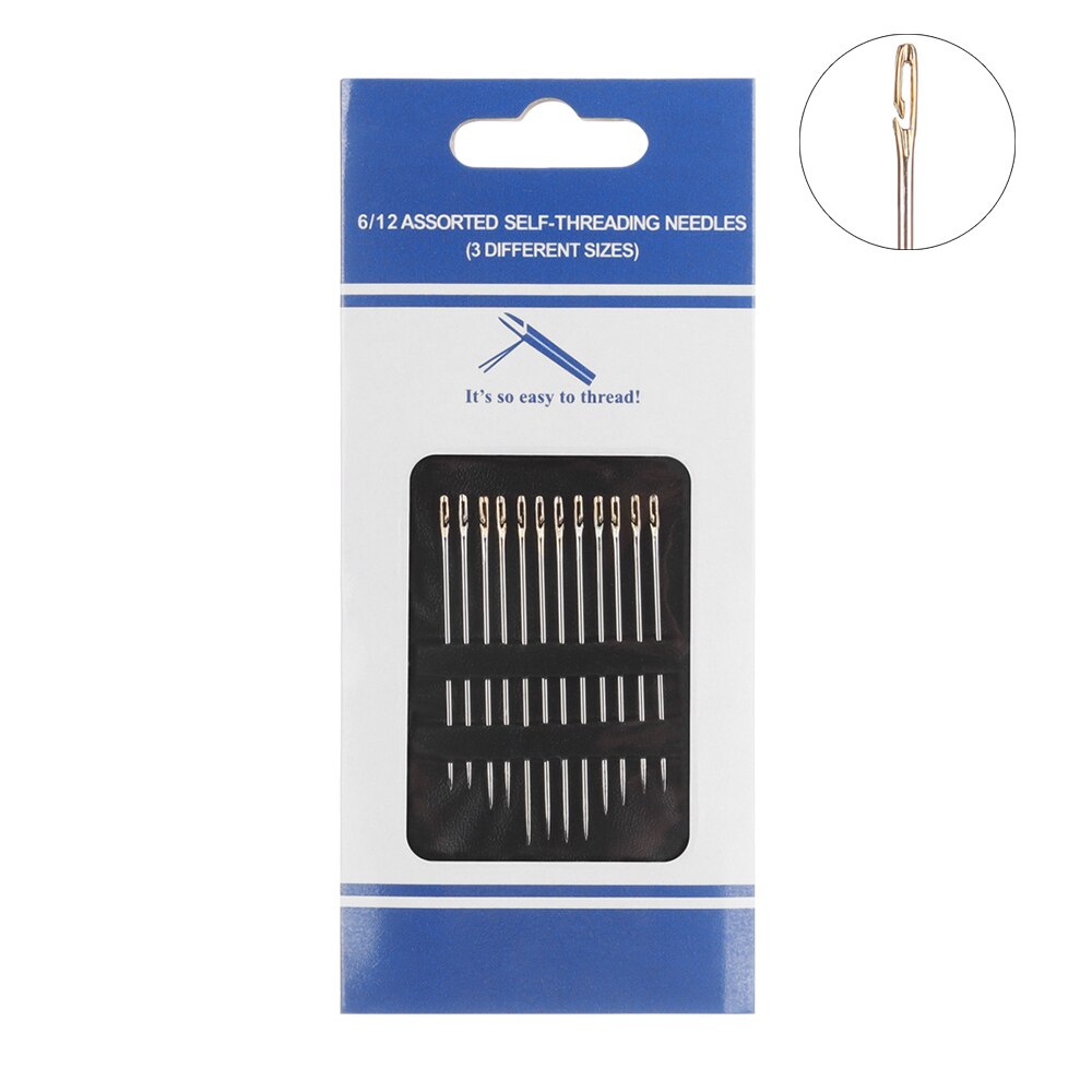 12/24Pcs Hand Naaien Naalden Draagbare Rvs Self Threading Naalden Houten Naald Case Borduren Naaien Gereedschap: 12Pcs golden needle