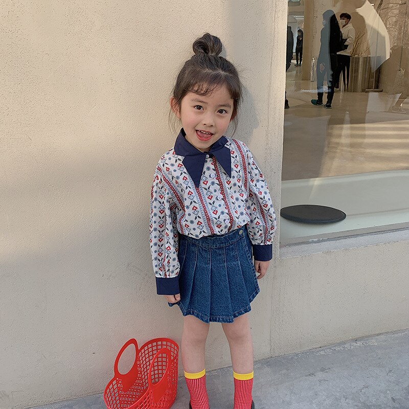 Girls' denim skirt pants summer new children's Korean pleated skirt shorts little girls' wear 11-4