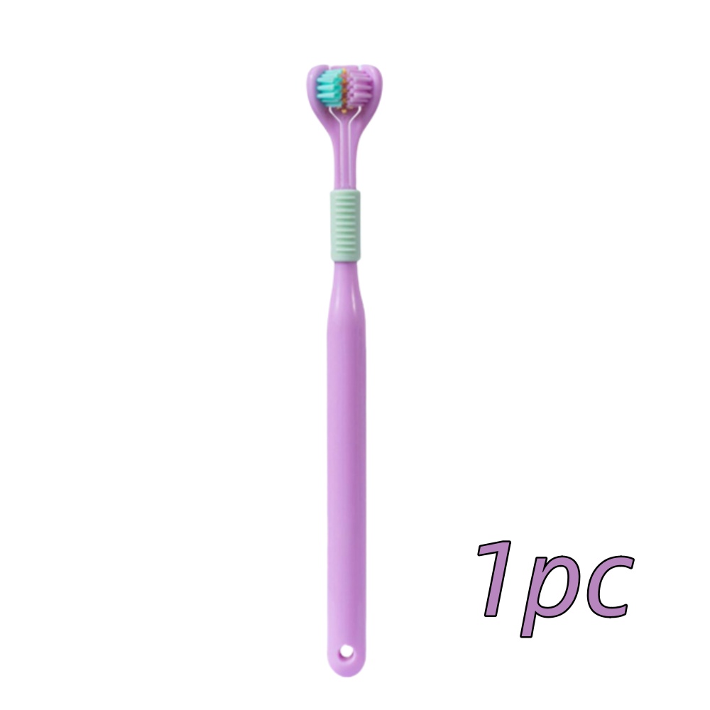 Cepillo de dientes de 3 lados de cerdas suaves, limpieza suave, cepillo de dientes para adultos para el cuidado completo de las encías, sensorial para autismo, herramienta de salud bucal, 4 Uds.: Naranja