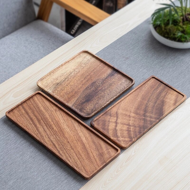 Black Walnut Storage Plate Rectangle Square Shape Bread Fruit Dishes Saucer Tea Tray Dessert Dinner Plates