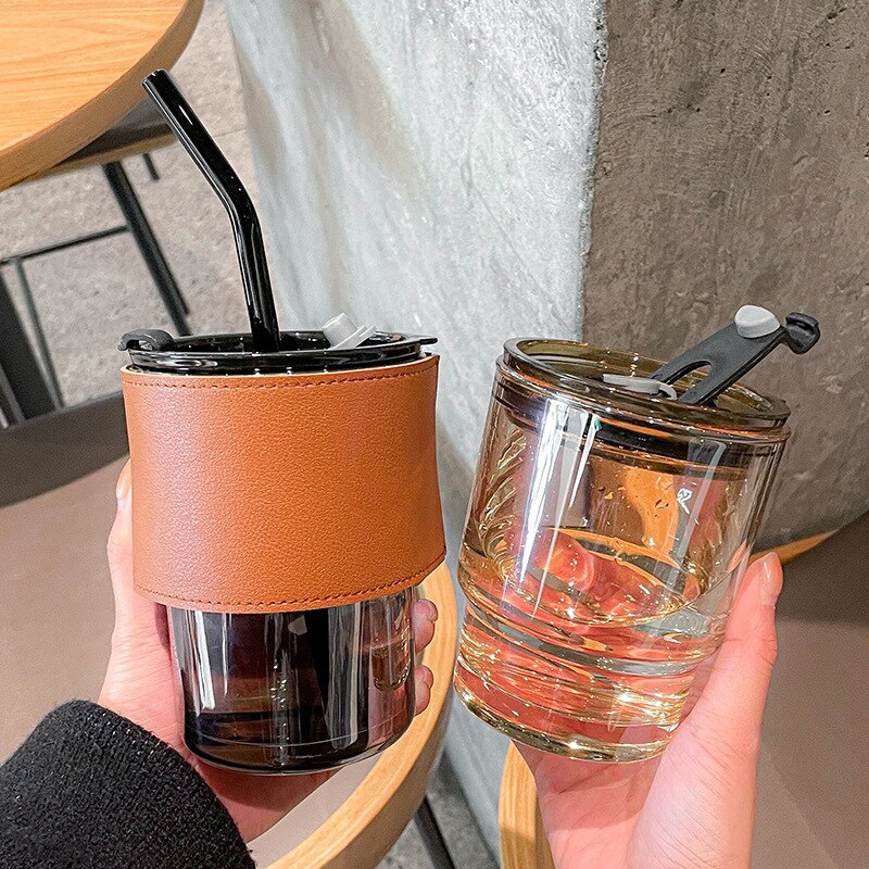 Coffee Cup High-grade Exquisite Glass Water Cup High Color Straw Cold Extraction Cup Ins Style Feeling Double Mouth Cup