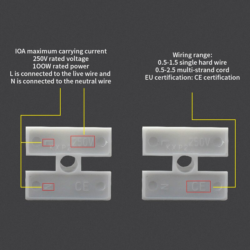 Conector de Cable eléctrico CH2, Terminal de conexión de tira LED, 2 pines, empalme rápido, Terminal de prensa de 220V, 26 unids/caja