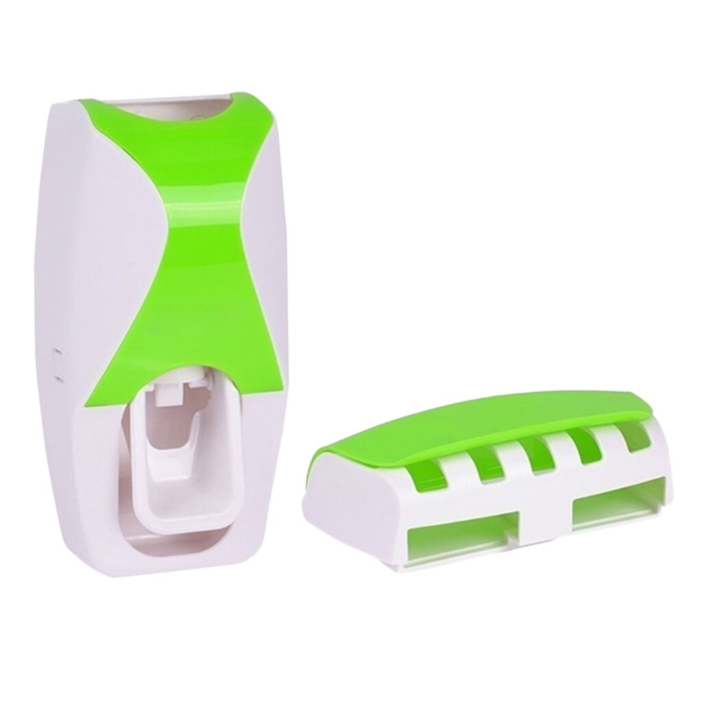 Børns tandpasta dispenser squeezer tandbørsteholder sæt til badeværelse: Grøn