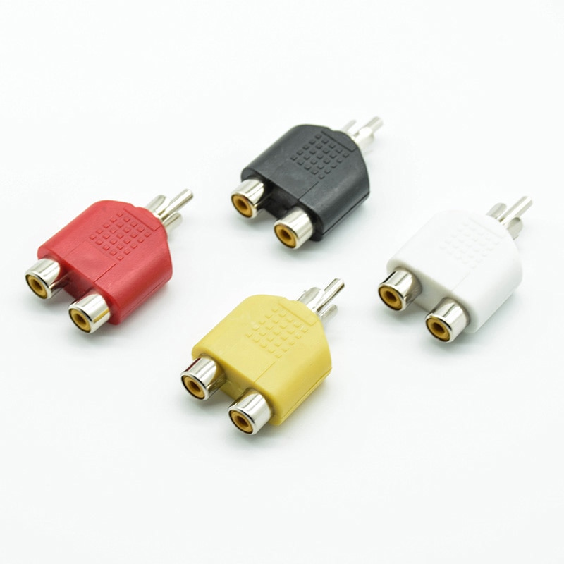 4 stks/partij RCA Y Splitter AV Audio Video Plug Converter 1 Man naar 2 Vrouwelijke Adapter Kit Lotus Kleur AV Jack RCA plug Naar Dubbele