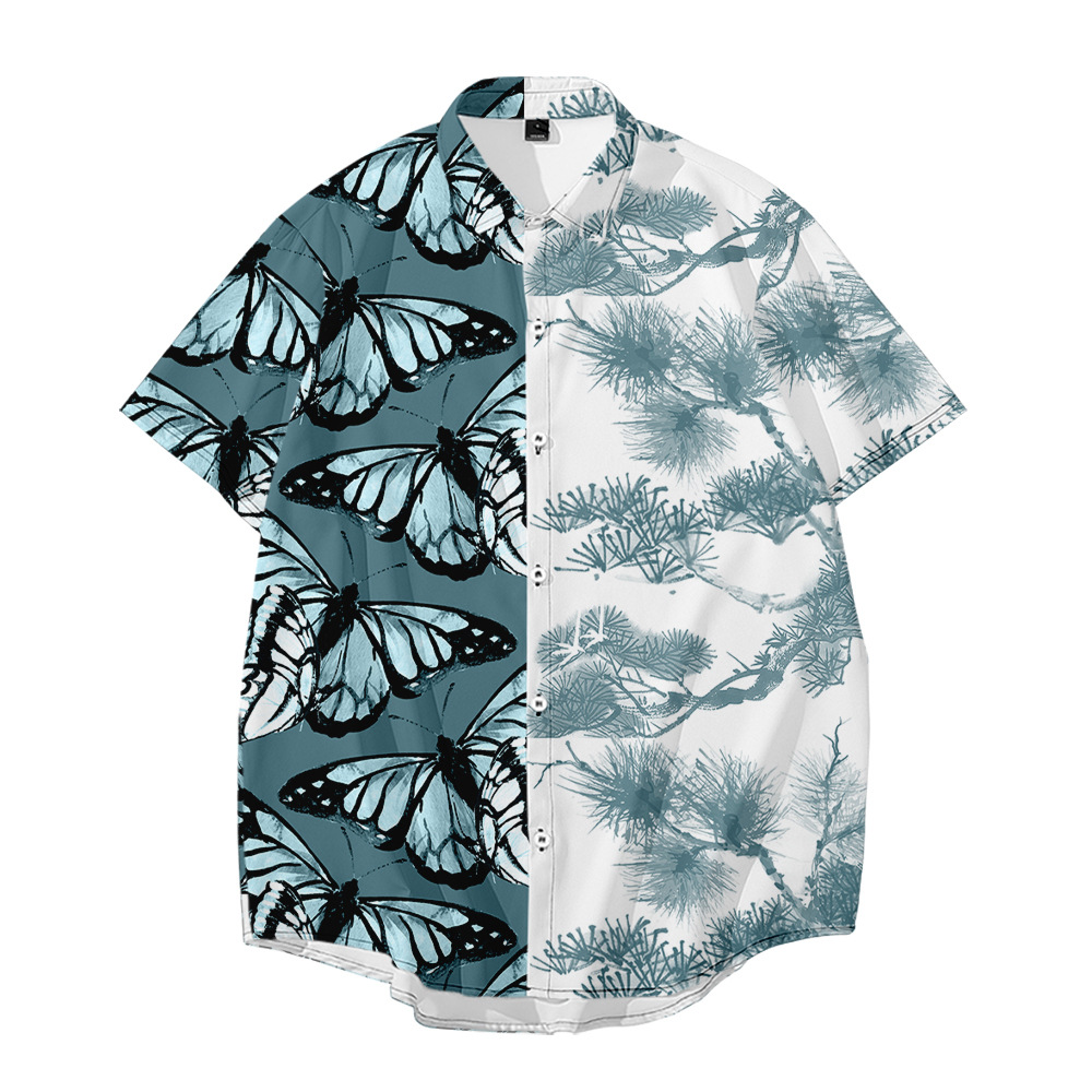 Mannen Korte Mouwen Revers Shirt Grote Maat Pijnboom 3D Gedrukt Mannen Shirt Met Pocket