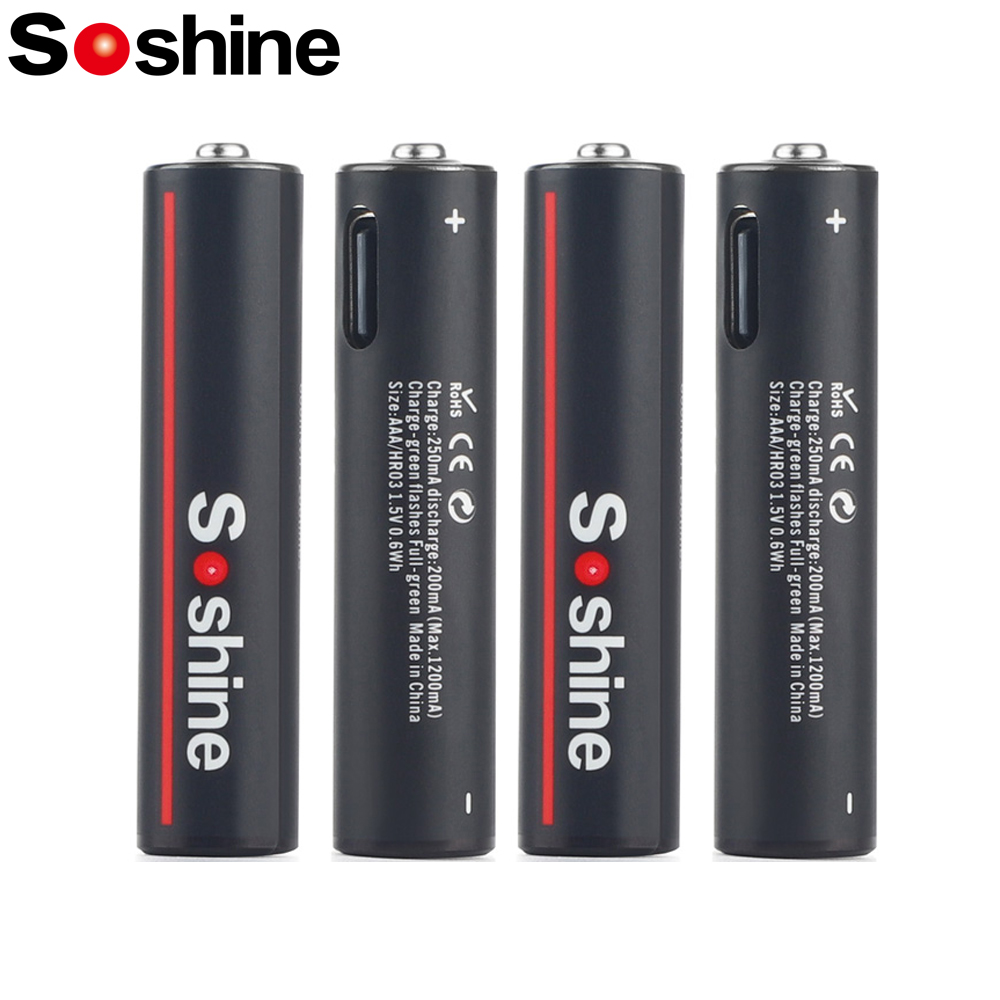 Batterie al litio USB Soshine da 600 mWh Batteria ricaricabile da 1,5 V AAA 600 mWh Ciclo di 1200 volte per topo giocattolo senza fili con telecomando