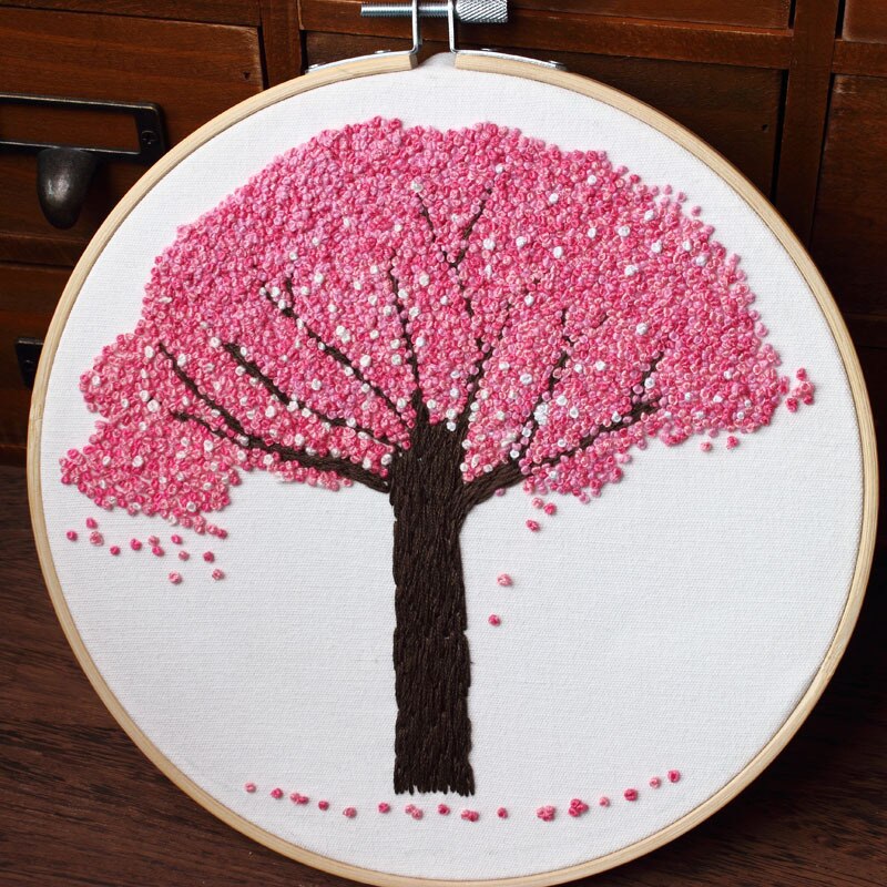 Spectacular Cherry Blossom Tree Embroidery Kit DIY Needlework Sakura Needlecraft for Beginner Cross Stitch(Without Hoop): B