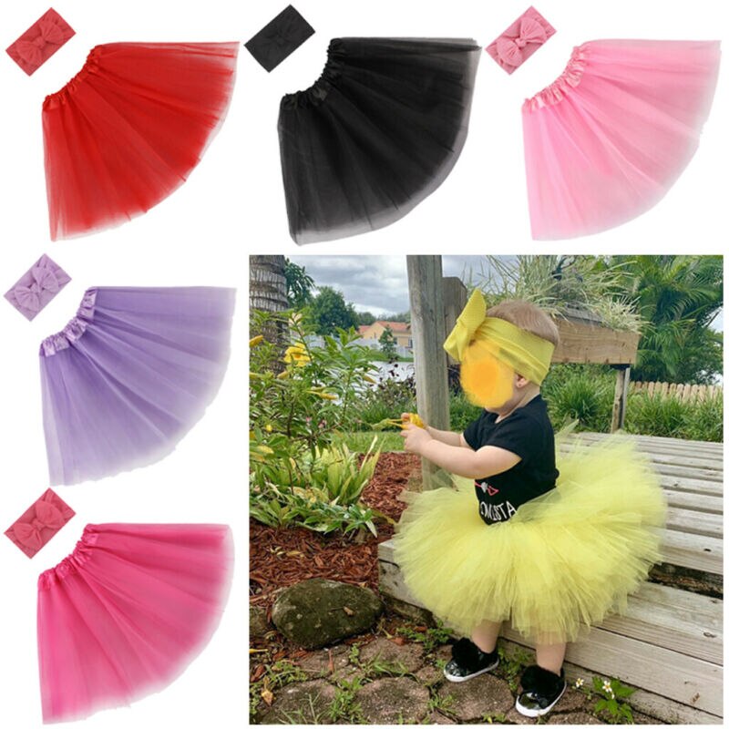 Toddler Baby Girl Clothes Newborn Baby Girl Tutu Skirt+Headband Photo Prop Costume Outfit 2pcs Solid Lace Mini Skirts