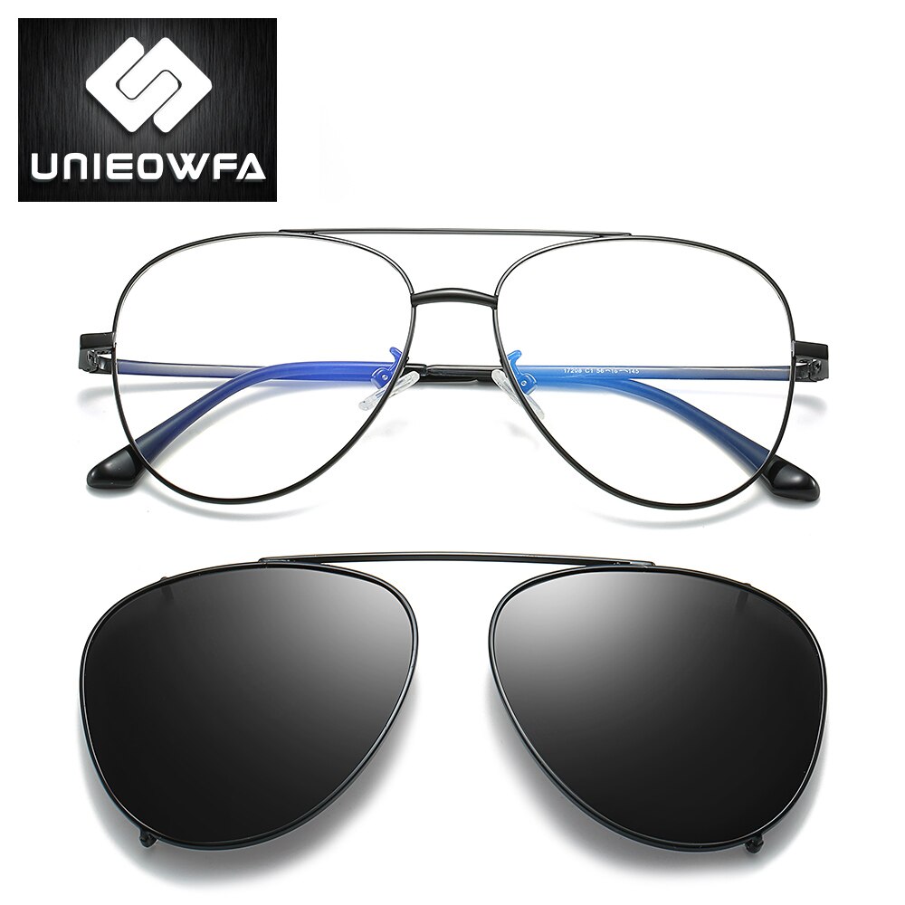 Gafas magnéticas de aviación para hombre, anteojos de sol con Clip de imán polarizado, con prescripción, montura óptica para Miopía: C1 Black