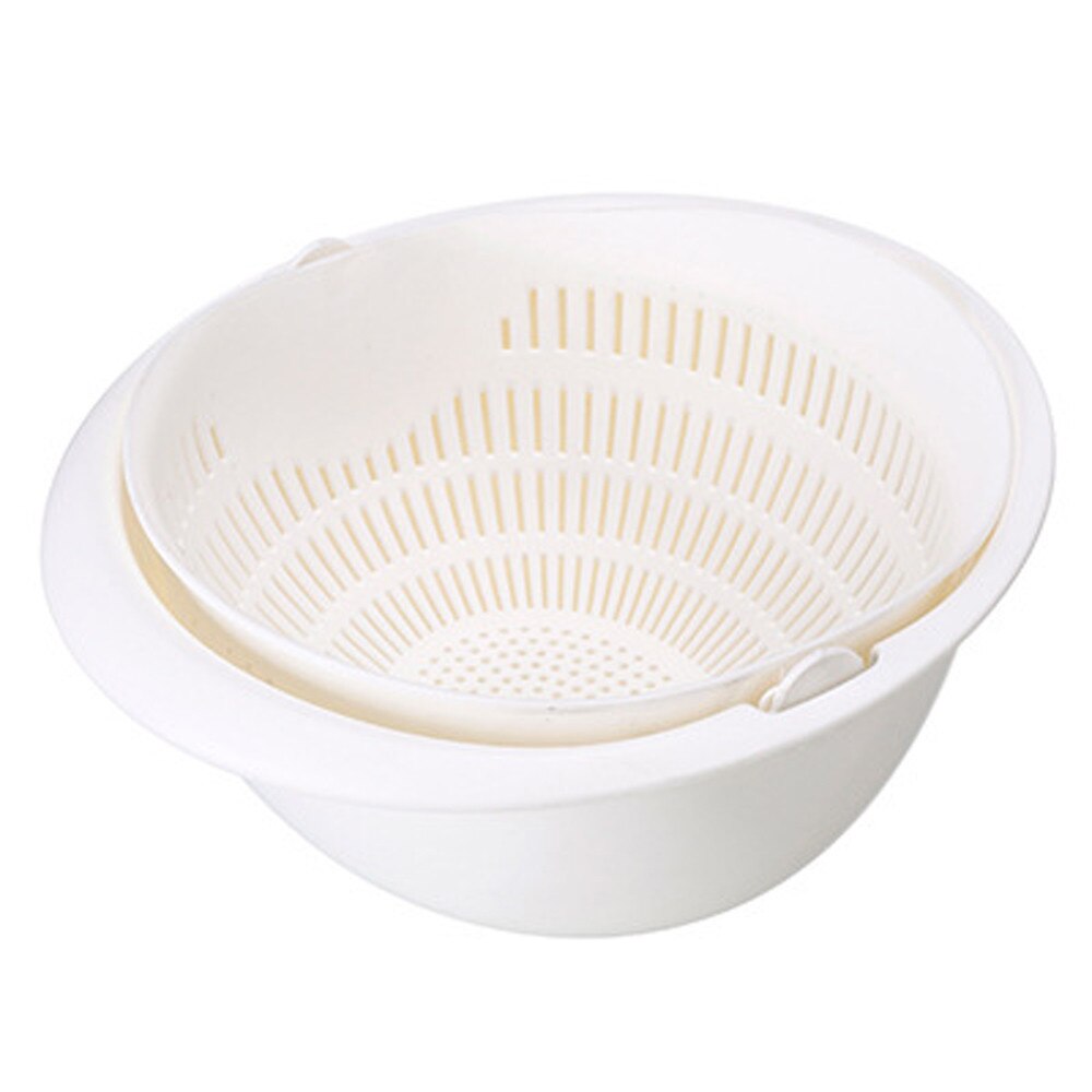 Cuenco escurridor doble para cocina, colador para lavar arroz, fideos, verduras, fruta, utensilios de cocina: Blanco