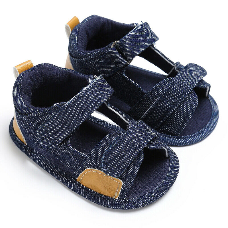 2021 scarpe estive sandali per bambini in morbida pelle Unisex con suole in pelle scamosciata antiscivolo per sandali per ragazzo e ragazza zoccoli regali: Dark Blue / 7-12 Months / 13-18 mesi