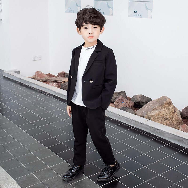 Jongens Casual Pak Set Herfst Kinderkleding Party Verjaardag Prestaties Jurk Kostuum Kinderen Blazer Broek 2 Stuks Kleding Sets: black 2pcs / 5T