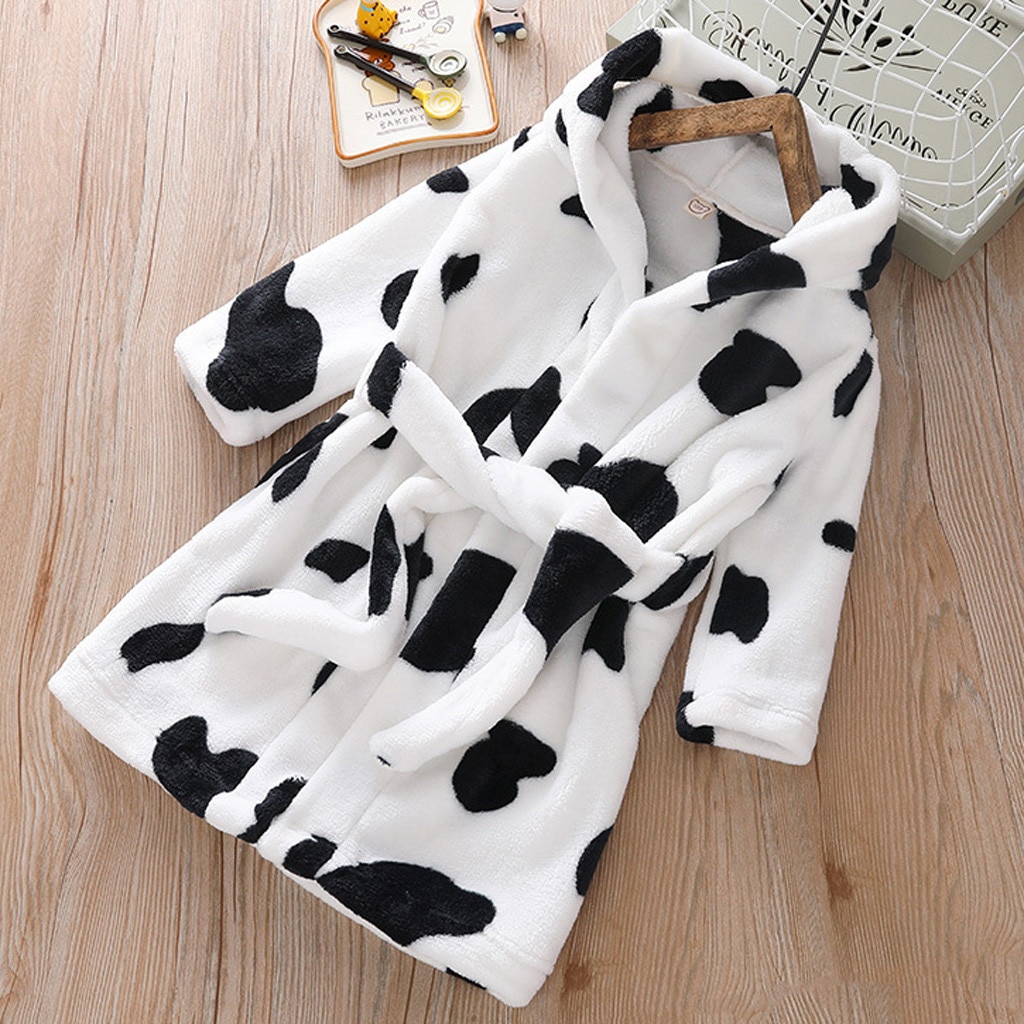 Winter Children Fleece Pajamas Warm Flannel Sleepwear Boy Girl Cartoon Hooded Bathrobe Towel Night-Gown Sleepwear Homewear 3-8Y