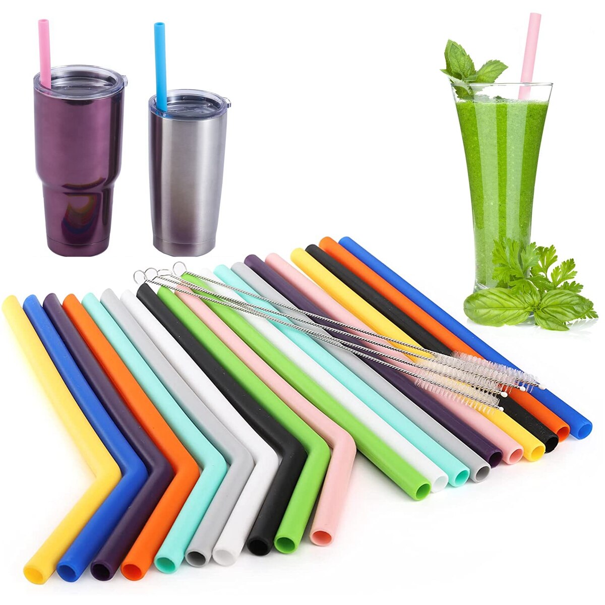 18 gjenbrukbare silikonsugerør 25cm lange sugerør for 30 oz og 20 oz tumblers cocktailsugerør for tilbehør til festbarer