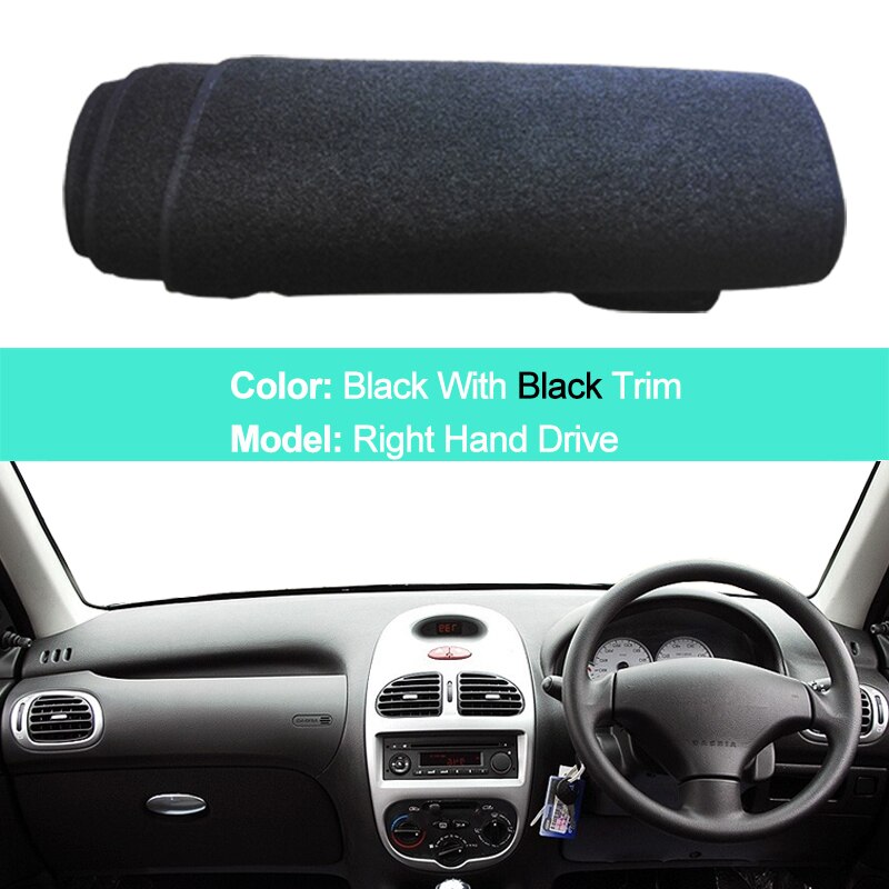 2 Layers Car Dashboard Cover Carpet Cape For Peugeot 206 206+ 206cc 206sw 1998 LHD RHD Rug Shade Pad Dashmat Sun Shade Pad: RHD Black