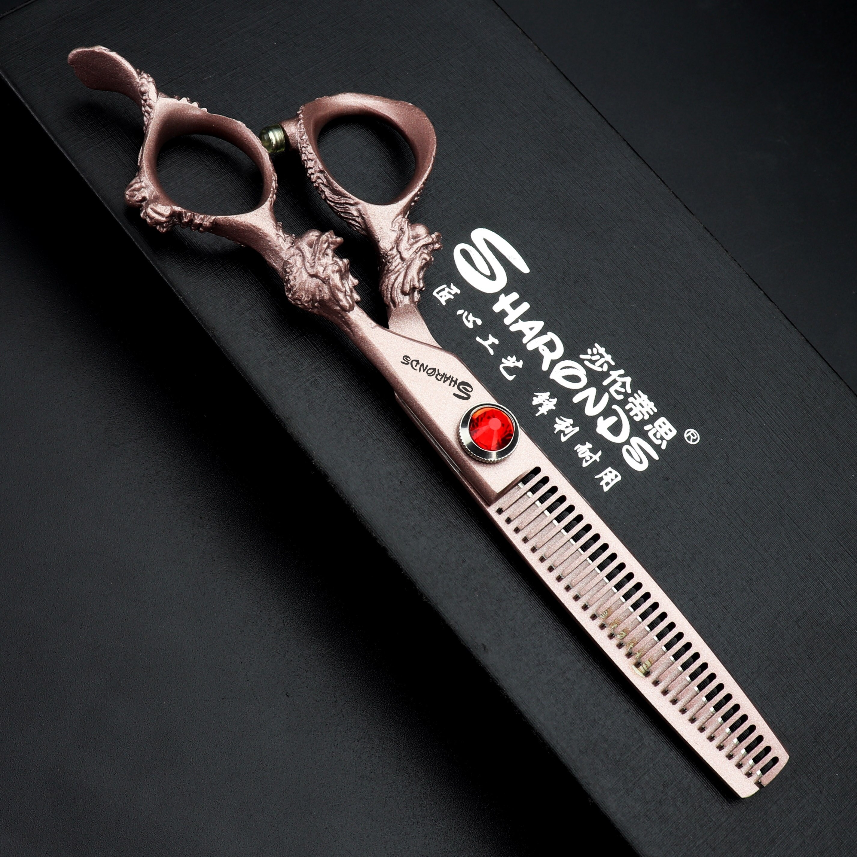 6.0 Hairdressing Barber Scissors Rose Gold Dragon Japanese 440c Scissors Ladies Thinning Cutting Shear: 6inch thin with case