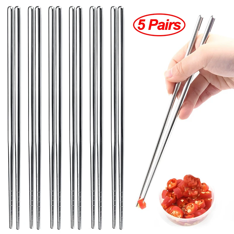 Palillos chinos de acero inoxidable, palillos antideslizantes para Sushi, palillos de Metal para comida japonesa coreana, juego de vajilla de cocina, 1/2/5 pares