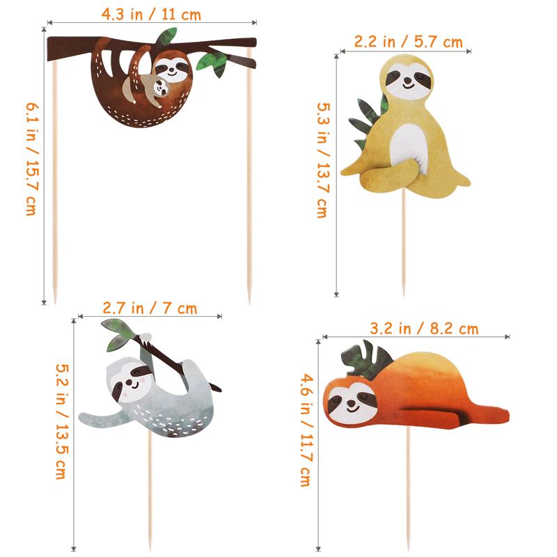 4pcs Sloth Cake Topper Set Cake Insert Card Cake Decoration For Birthday Festival