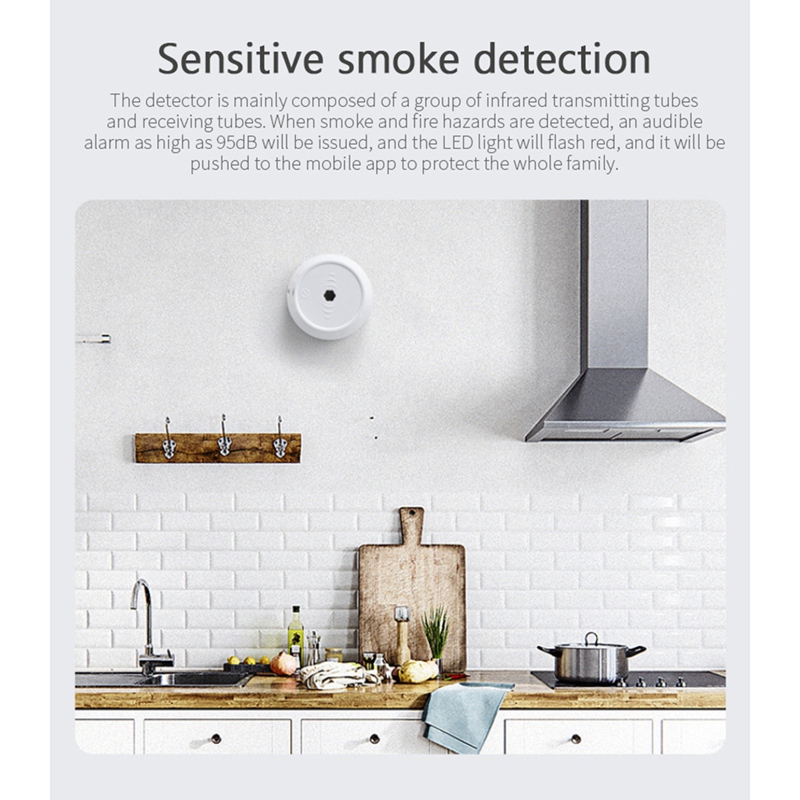 Tuya Zigbee-Detector de humo inteligente, sistema de alarma de seguridad, App Smart Life/Tuya, Detector de humo para casa y oficina